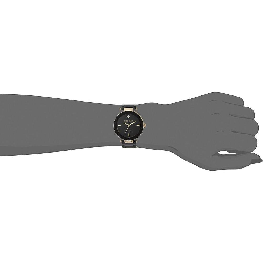 Reloj de pulsera Anne Klein para mujer con brazalete de cerámica negra y acento de diamante