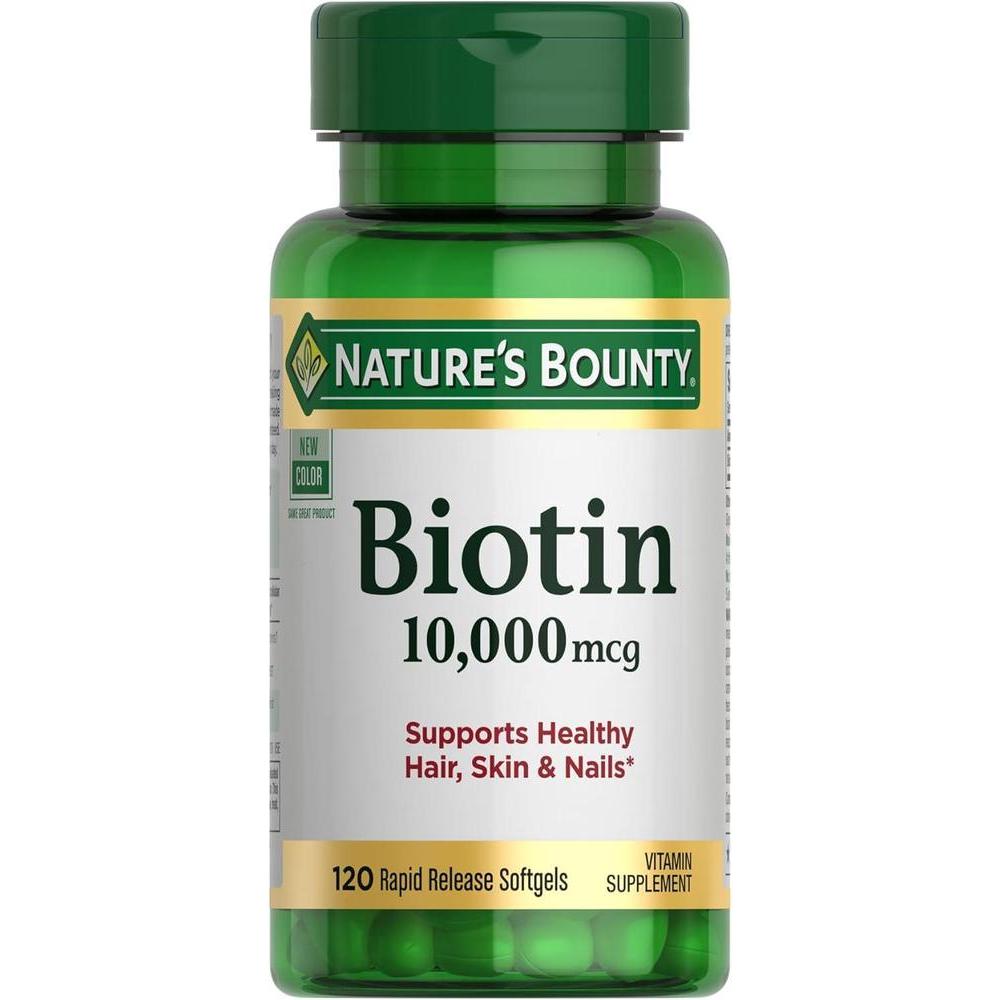 Nature's Bounty Biotin, Supports Healthy Hair, Skin and Nails, 10,000 mcg, Rapid Release Softgels, 120 Ct