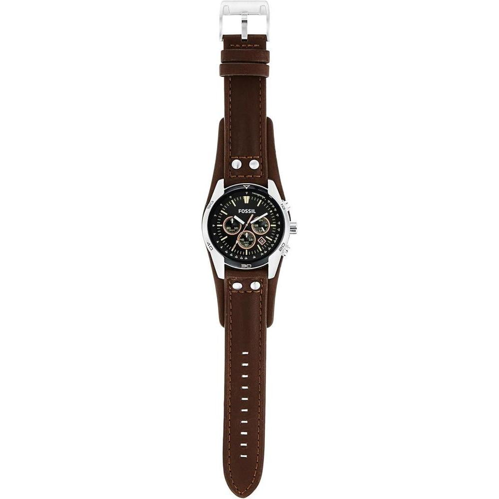 Reloj Fossil Coachman de cuarzo, acero inoxidable y cuero, cronógrafo analógico resistente al agua, color marrón y negro