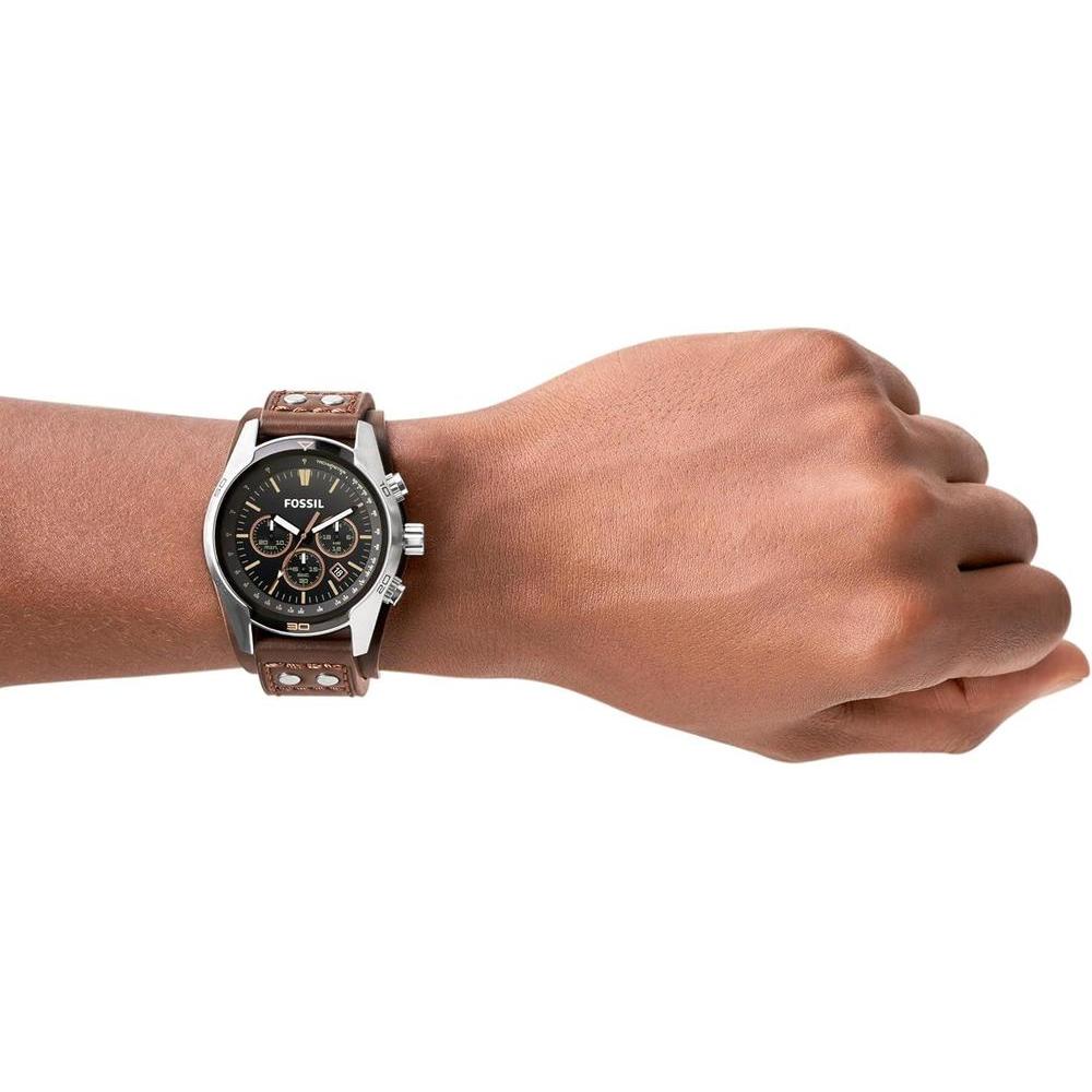 Reloj Fossil Coachman de cuarzo, acero inoxidable y cuero, cronógrafo analógico resistente al agua, color marrón y negro