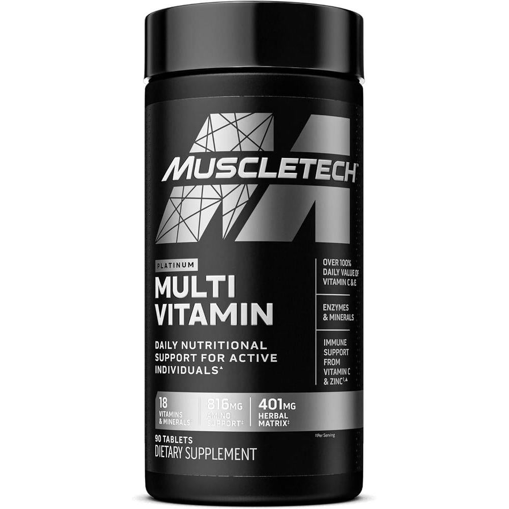MuscleTech Platinum Multivitamin for Immune Support 18 Vitamins & Minerals Vitamins A C D E B6 B12 Daily Workout Supplements for Men 90 Ct