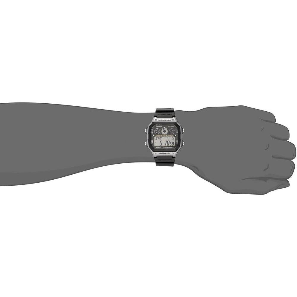 Casio AE-1300WH-8AVCF Reloj Digital Negro para Hombre con Cronómetro, Temporizadores, Resistencia al Agua y Retroiluminación LED
