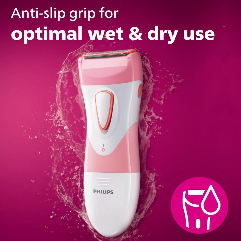 Philips Beauty SatinShave Essential HP6306/50 - Afeitadora eléctrica inalámbrica para piernas en seco y húmedo, rosa y blanco