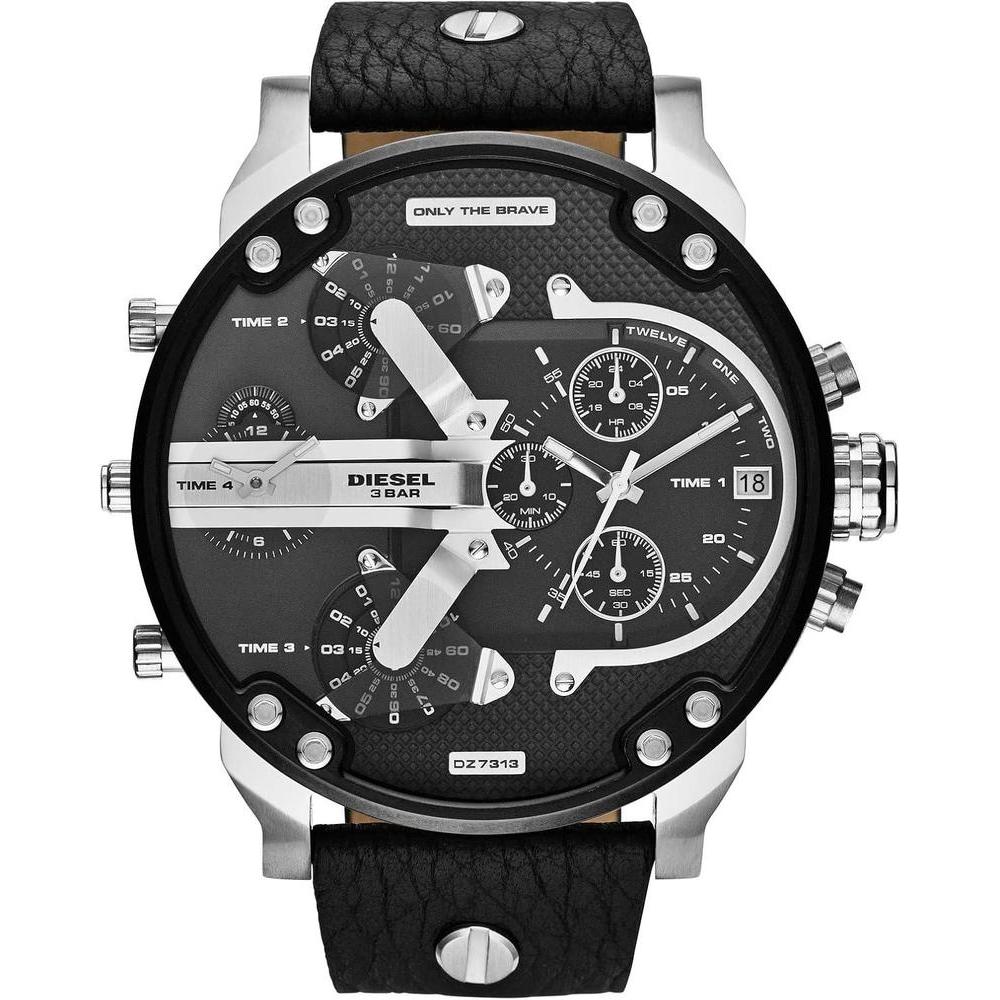 Diesel Mr. Daddy 2.0 Stainless Steel and Leather Chronograph Men's Watch, Color: Black/Silver (Model: DZ7313)