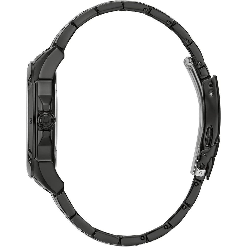 Bulova Reloj clásico de cuarzo para hombre, 6 manecillas, multifunción, día/fecha, esfera negra estampada