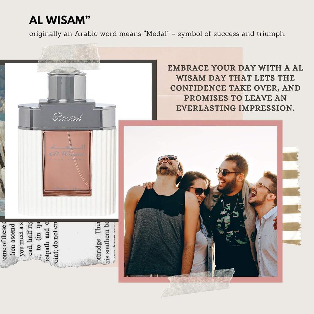 RASASI Al Wisam Day EDP para hombres, fragancia exclusiva con sándalo, almizcle y ámbar, larga duración