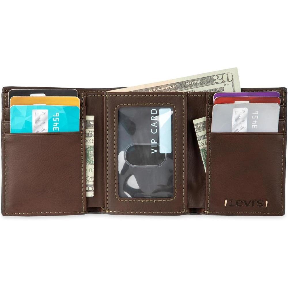Billetera triple hombre Levi's, elegante y delgada con ventana de identificación y tarjetero de crédito