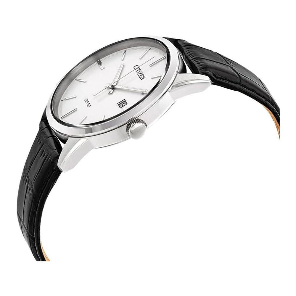 Citizen reloj de hombre, diseño casual, movimiento de cuarzo en acero inoxidable y cuero, color negro, modelo BI5000-01A