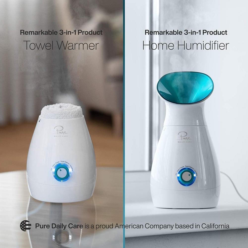 Pure Daily Care NanoSteamer Grande 3 en 1 Vaporizador Facial Nano Iónico con Control de Temperatura, Humidificador y Kit Adicional