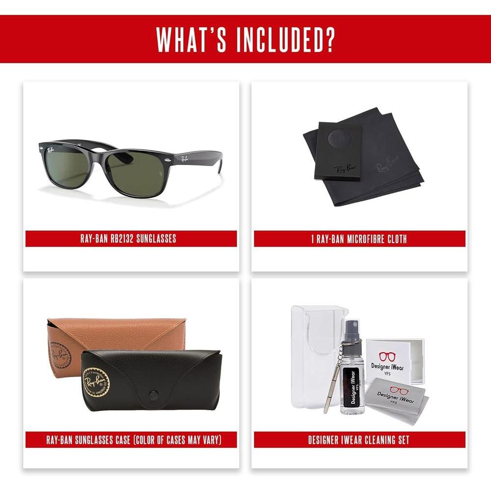 Ray-Ban RB2132 Wayfarer Lentes de Sol Cuadrados para Hombre y Mujer + Kit de Cuidado de Lentes iWear
