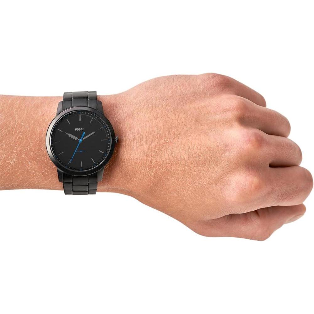 Reloj de pulsera minimalista Fossil de cuarzo para hombre, elegante diseño de acero inoxidable negro resistente a arañazos