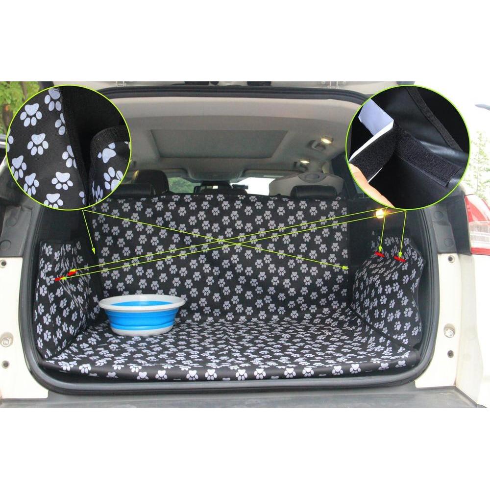 Oxford Pet protector de maletero impermeable negro para mascotas, diseño de huellas, fácil instalación y ajuste universal