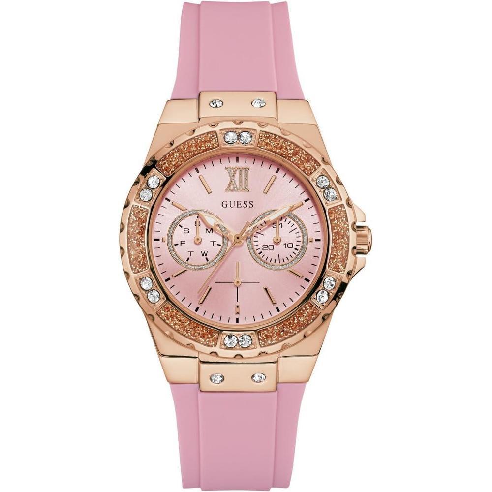 GUESS Women's Stainless Steel + Stain Resistant Silicone Watch