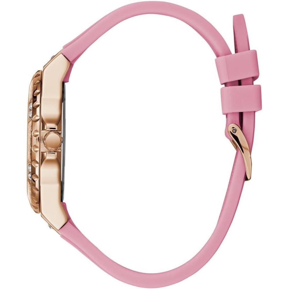 Reloj GUESS de silicona rosa para mujer, resistente al agua, acero inoxidable, cronógrafo y función día-fecha