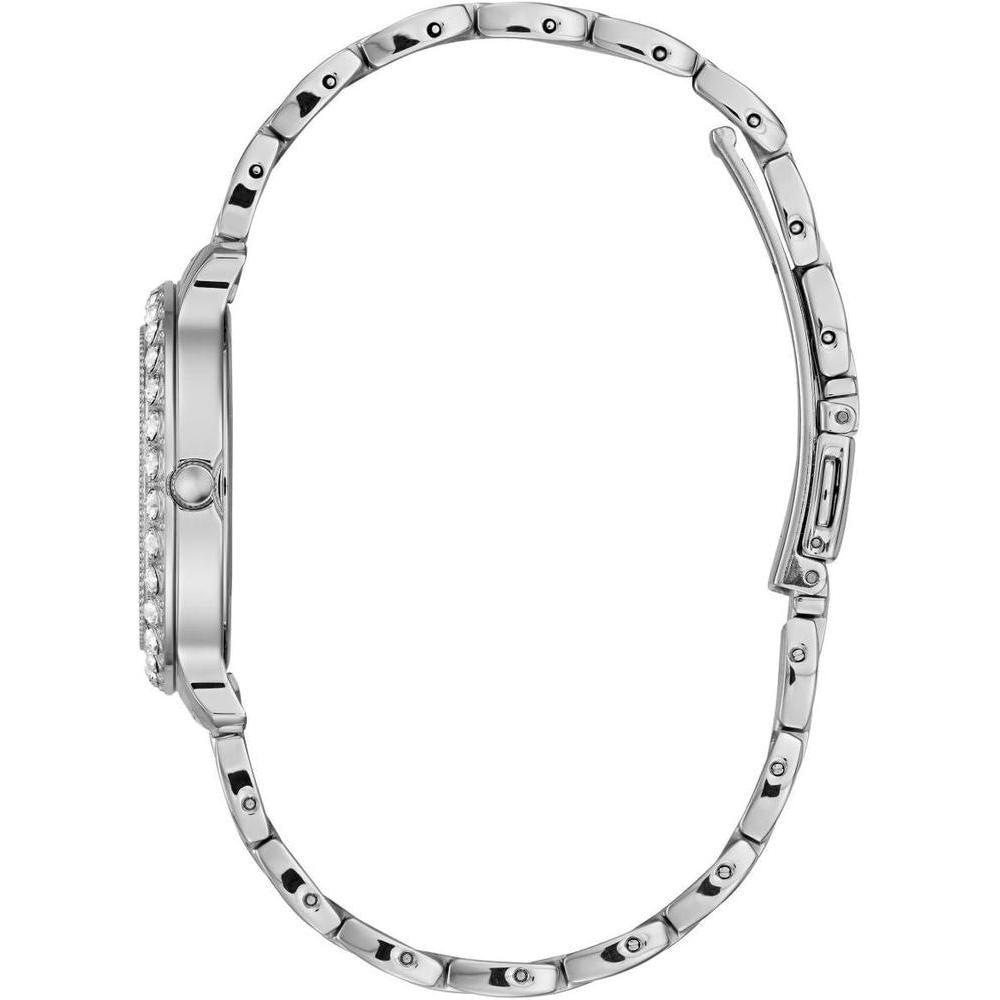 Reloj GUESS de acero inoxidable con cristal rosa, plata, resistente al agua, modelo U1062L2, analógico con cierre plegable