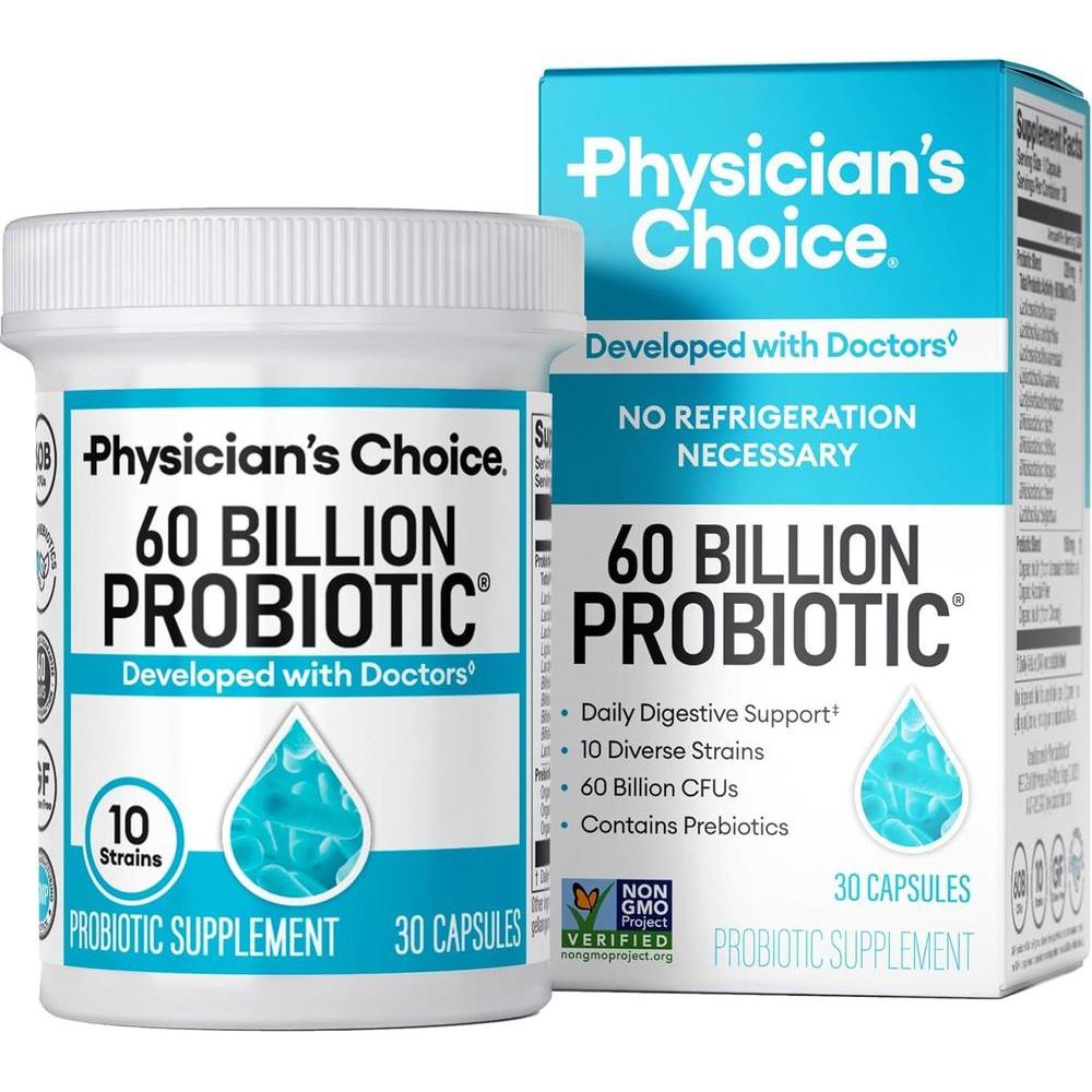 Physician's Choice Probióticos 60 mil millones de UFC – 10 cepas + prebióticos orgánicos – Salud inmunológica, digestiva e intestinal – Apoya el estreñimiento ocasional, diarrea, gases y hinchazón