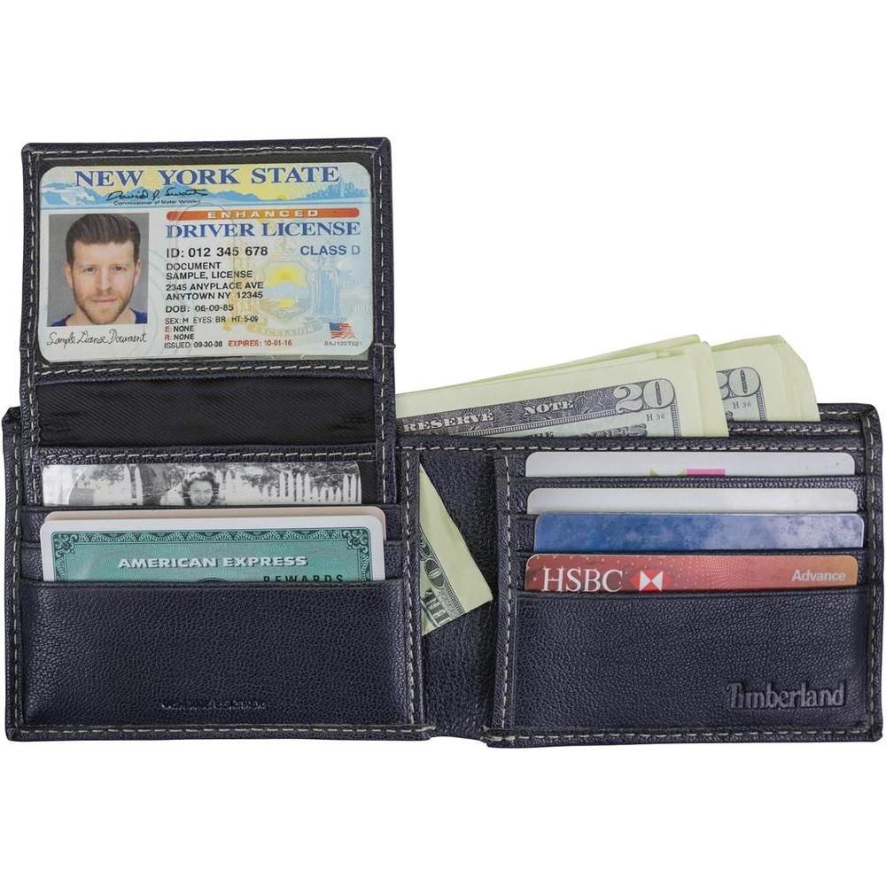 Timberland Cartera RFID de cuero genuino para hombre con soporte de identificación extraíble y ranuras para tarjetas