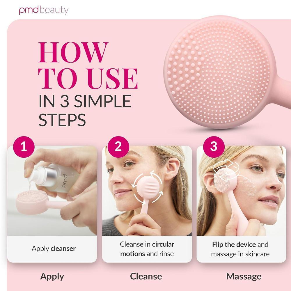 Dispositivo de limpieza facial PMD Clean con cepillo de silicona y masajeador antienvejecimiento, impermeable y a batería