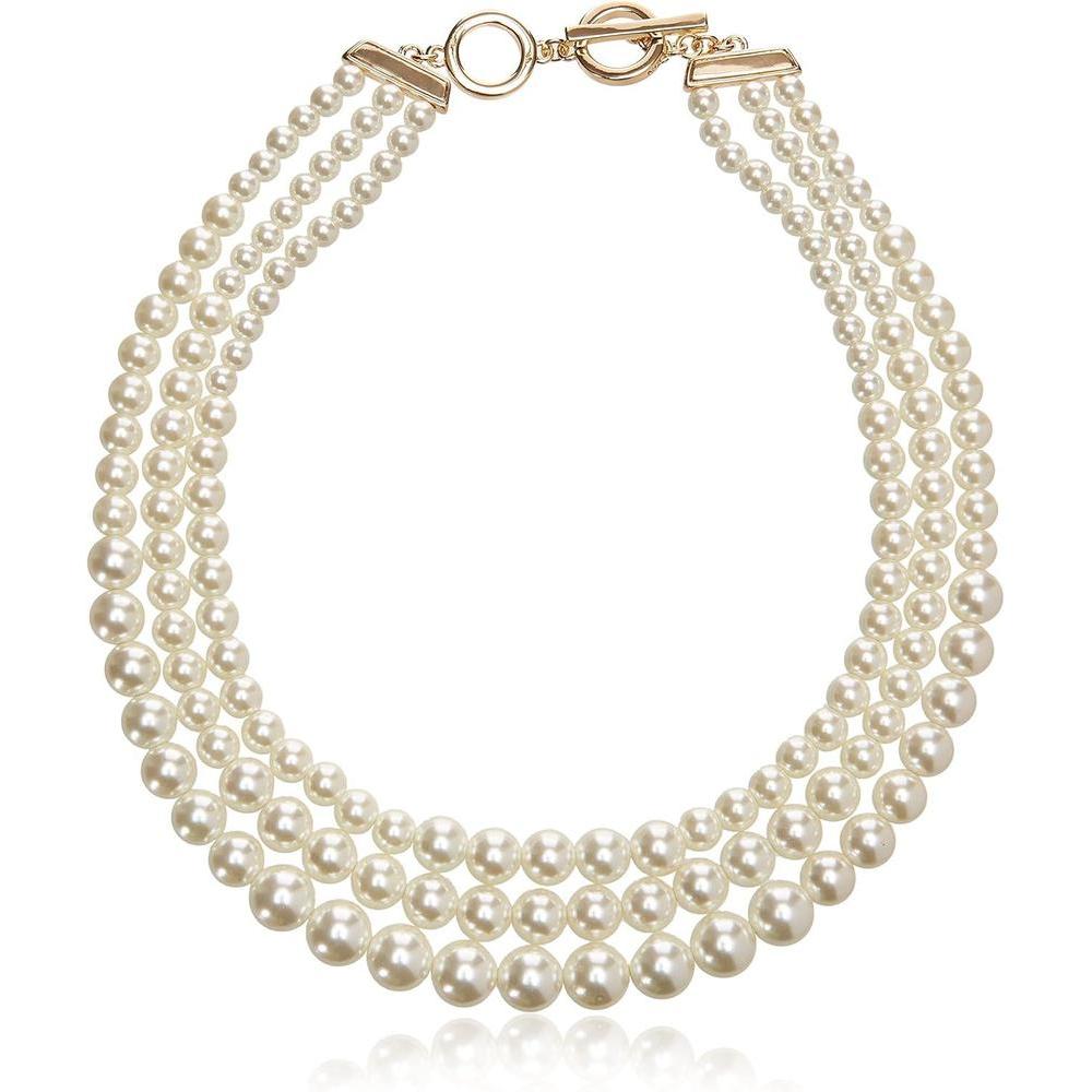 Anne Klein Women's Gold-Tone Blanc Pearl Collar Necklace