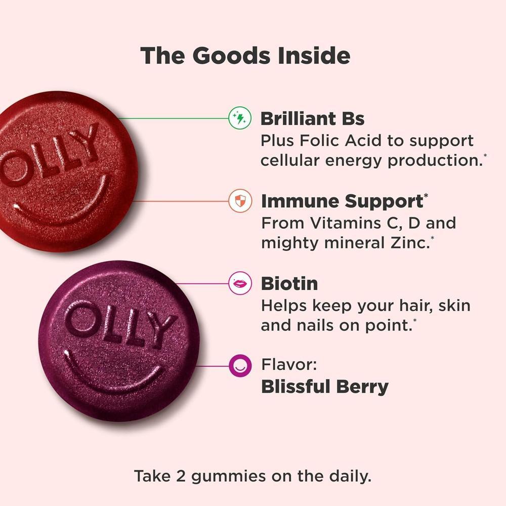 OLLY Multivitaminas para Mujeres, Gummy con Vitaminas A, D, C, E, Biotina, Ácido Fólico, Sabor Berries, 65 Días