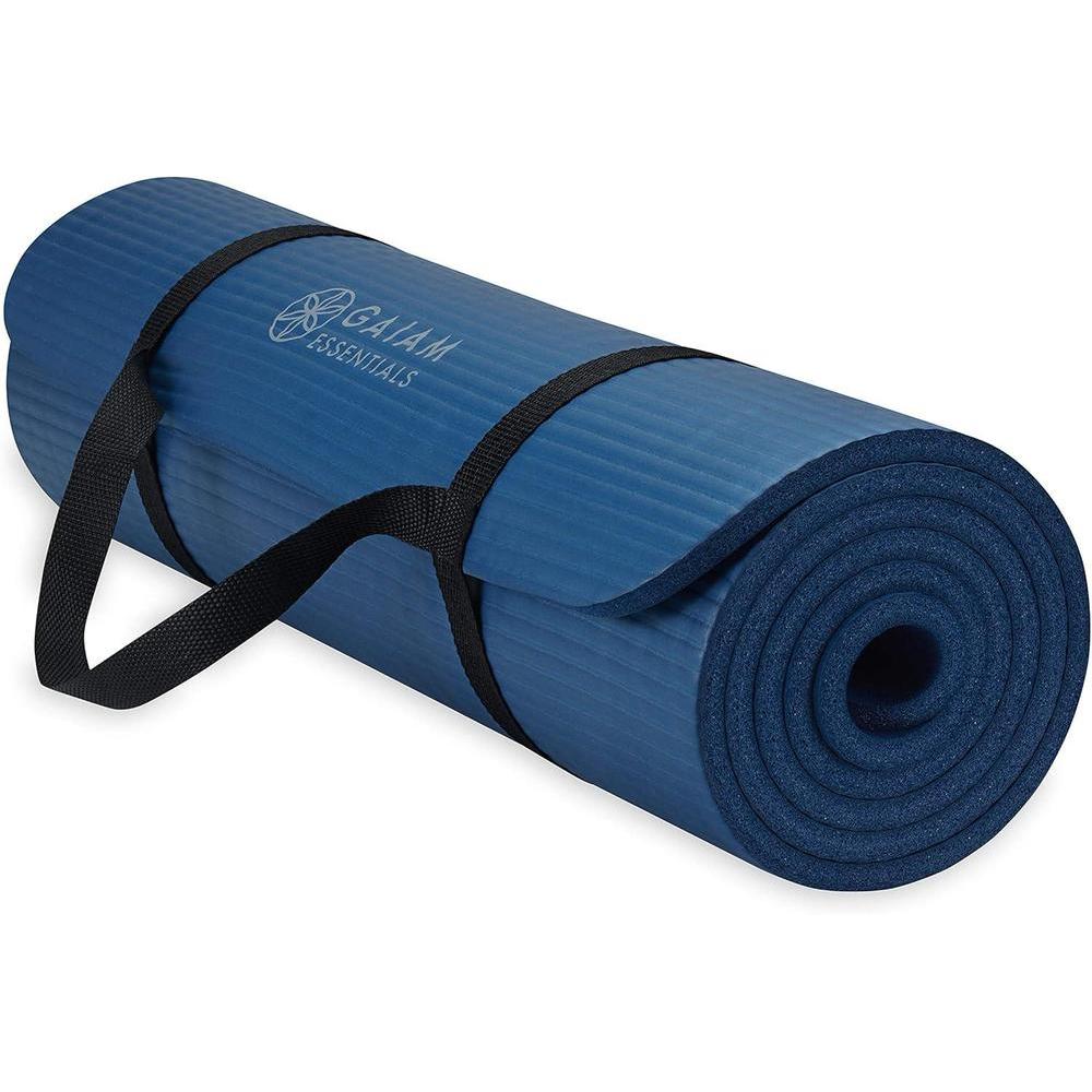 Gaiam Essentials Thick Yoga Mat Fitness & Exercise Mat with Easy-Cinch Yoga Mat Carrier Strap, 72"L x 24"W x 2/5 Inch Thick