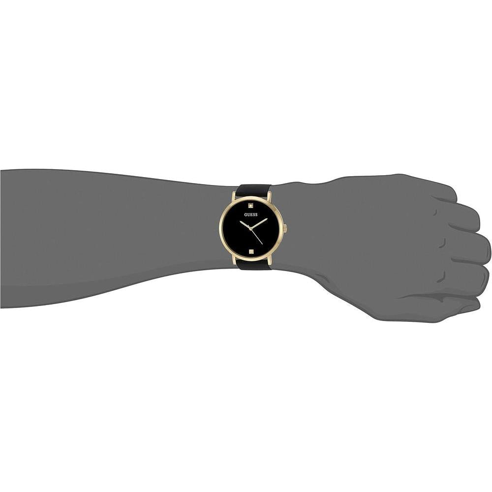 Reloj GUESS con esfera de diamante genuino, caja de acero inoxidable dorado y correa de silicona negra resistente