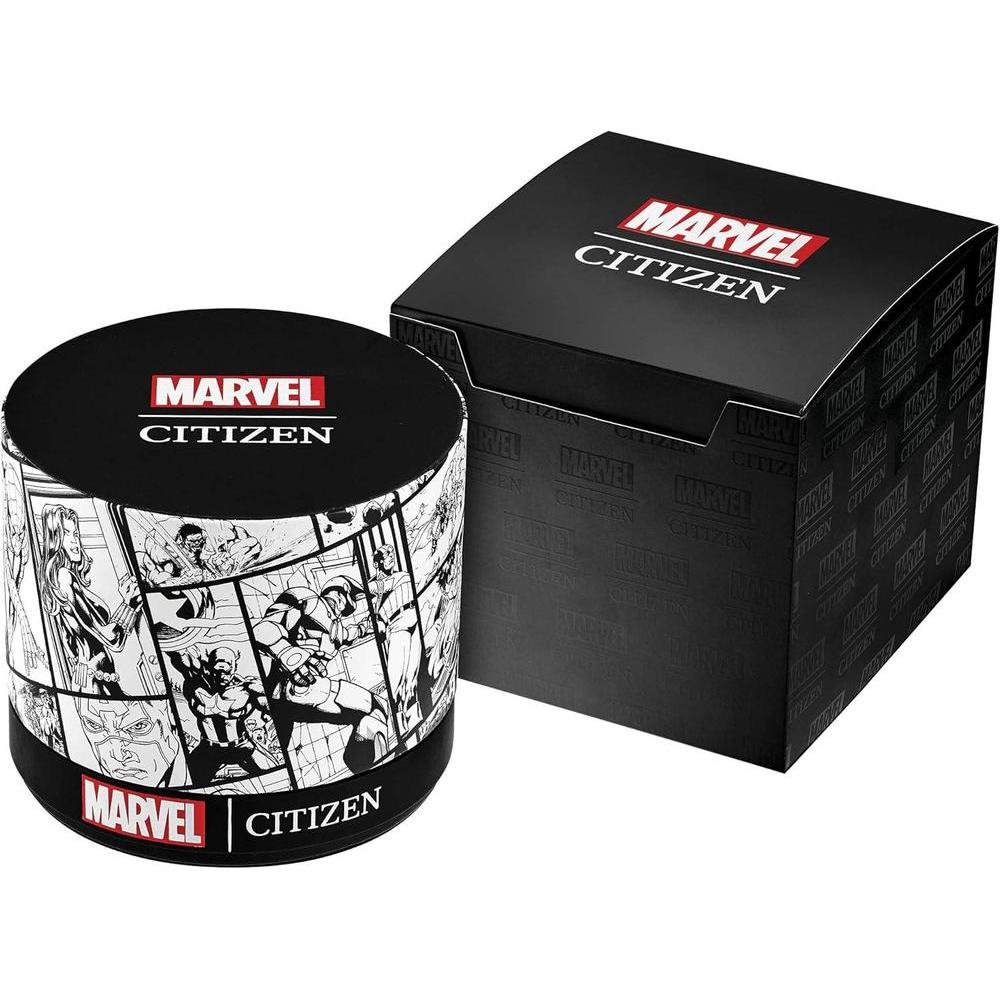 Citizen Reloj Eco-Drive Marvel Avengers para hombre, tono dorado con correa de silicona negra y ventana de calendario