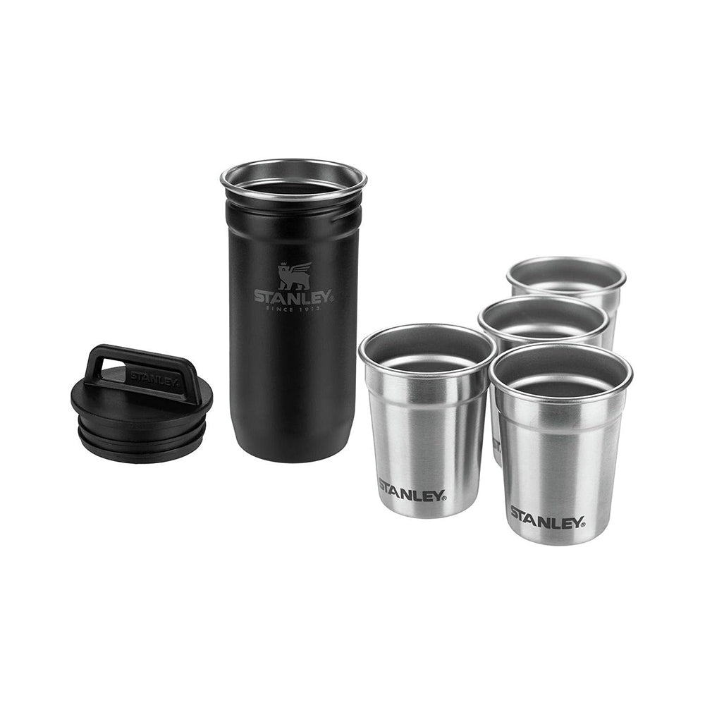 Stanley Adventure Nesting Shot Glass Set, 4 Stainless Steel Shot Glasses with Rugged Metal Travel Carry Case, Camping Gifts, Matte Black, 2oz
