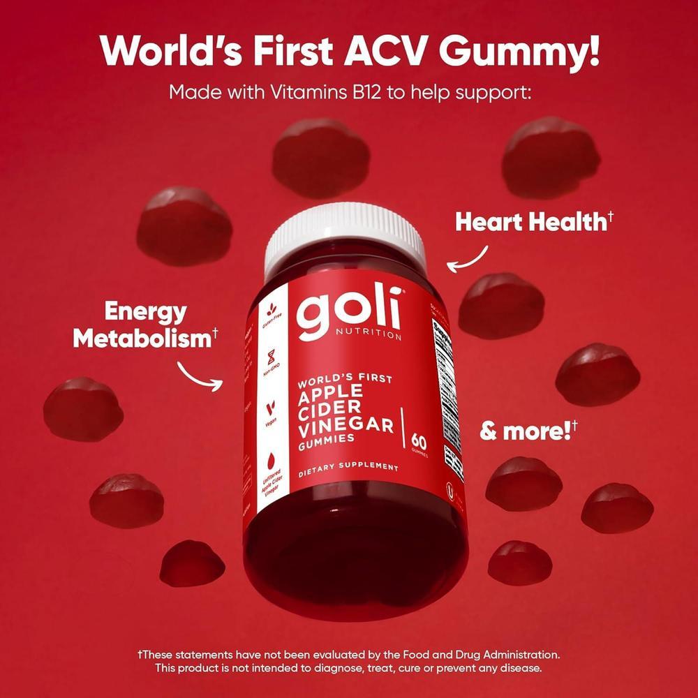 Goli Gummies de Vinagre de Manzana con Vitamina B12, Remolacha y Granada - Veganas y Gluten-Free, 60 gomitas