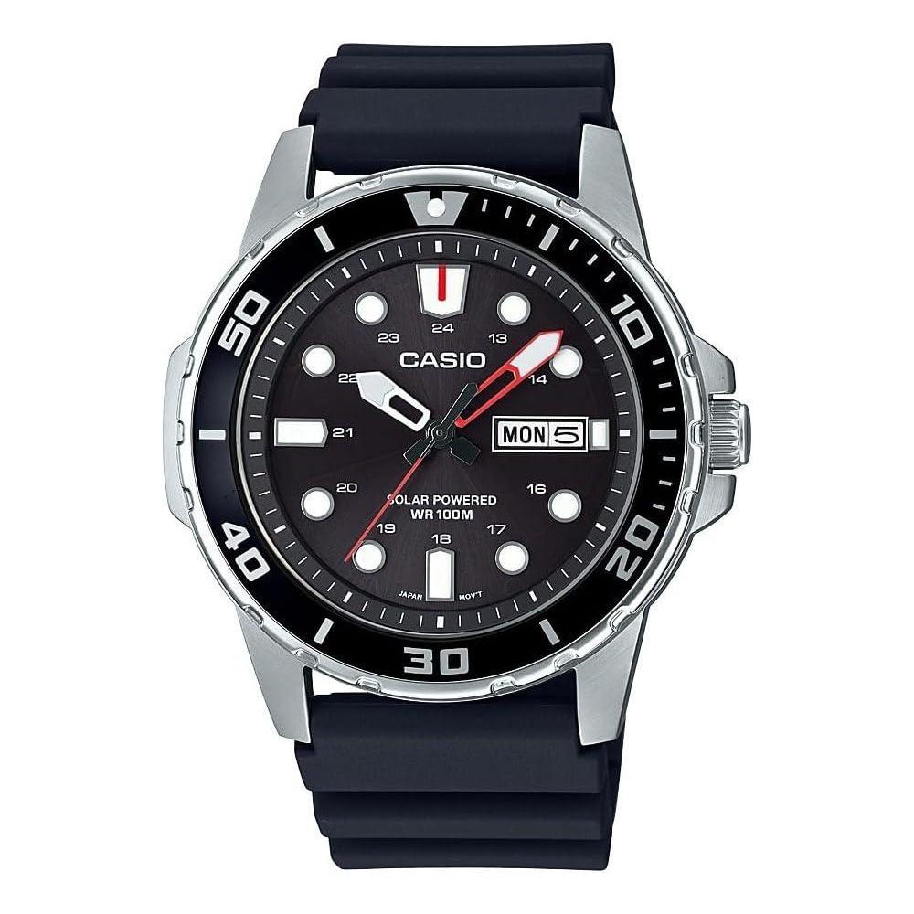 Casio MTPS110 Series | Unisex Analog Watch | 100M WR | Stainless Steel Case | 3 Hand Analog (HR, Min, SEC) | Date Display | Low Battery Alert | Diver Inspired Styling | Solar Powered