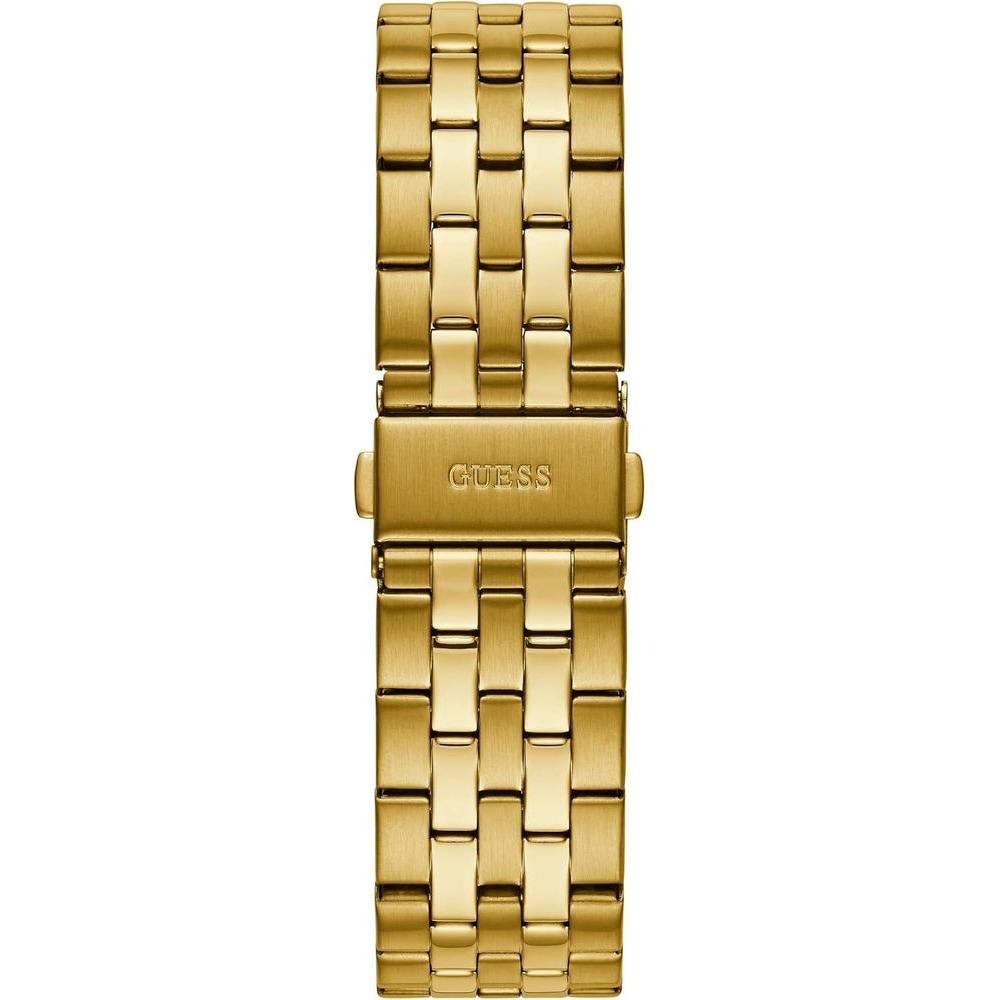Reloj de pulsera multifunción GUESS para hombre, acero inoxidable dorado con detalles negros, pantalla analógica y calendario