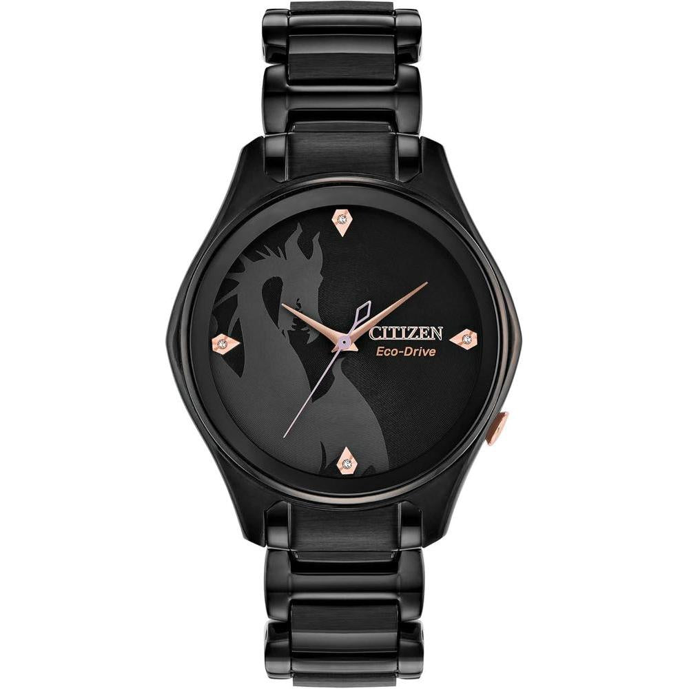 Citizen Eco-Drive Disney Quartz Women's Watch, Stainless Steel, Maleficent, Black,34mm (Model: EM0595-51W)