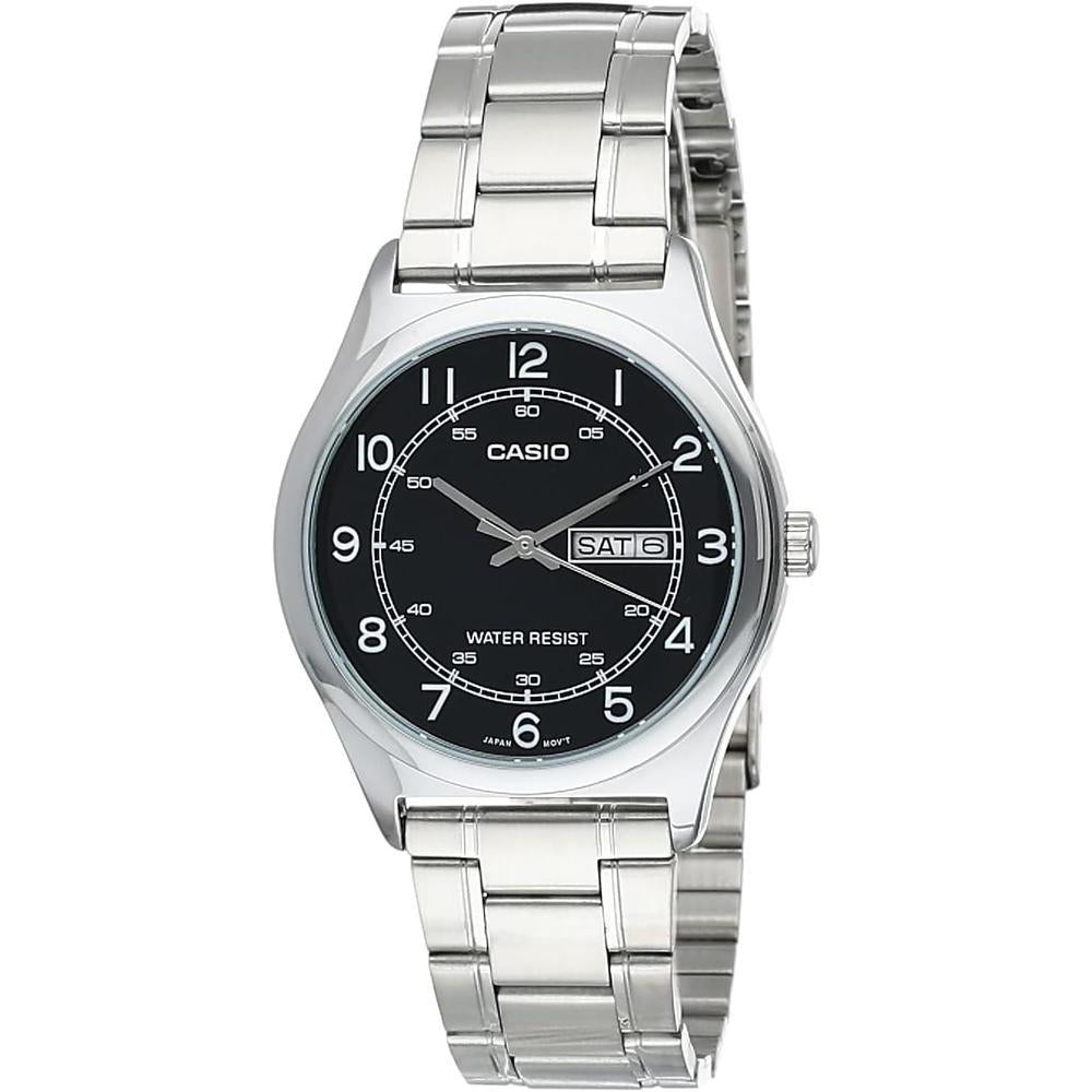 Casio MTP-V006D-1B2 Men's Stainless Steel Easy Reader Black Dial Day Date Analog Dress Watch