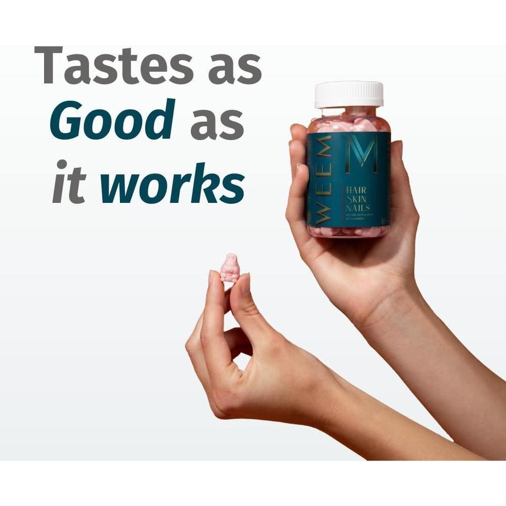 WEEM Gomitas veganas con biotina para cabello,salud de uñas y piel. Nutrición con vitaminas esenciales para fortalecer y revitalizar