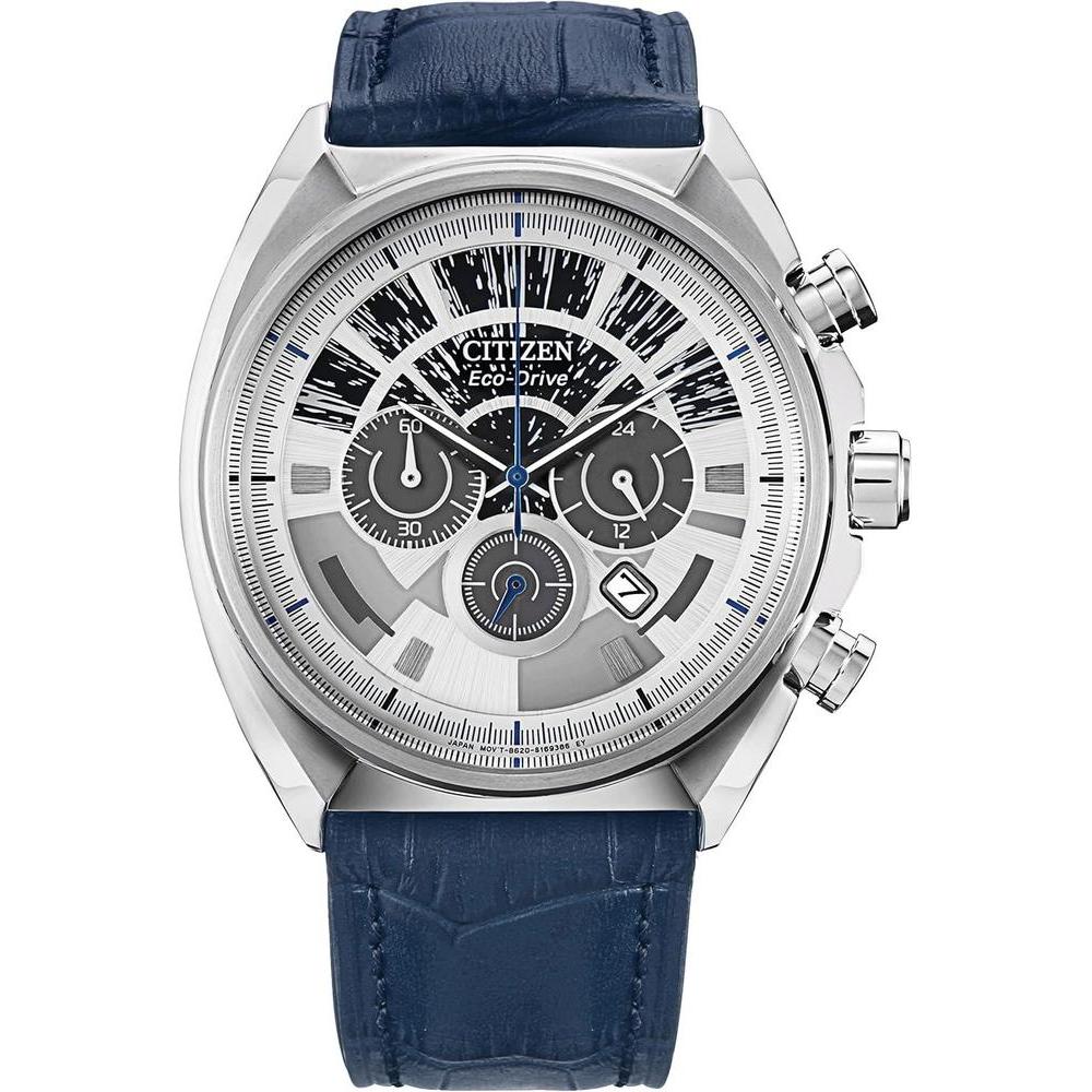 Citizen Eco-Drive Men's Star Wars Millennium Falcon Stainless Steel Chronograph Watch, Blue Leather Strap, Luminous, 44mm (Model: CA4281-00W)