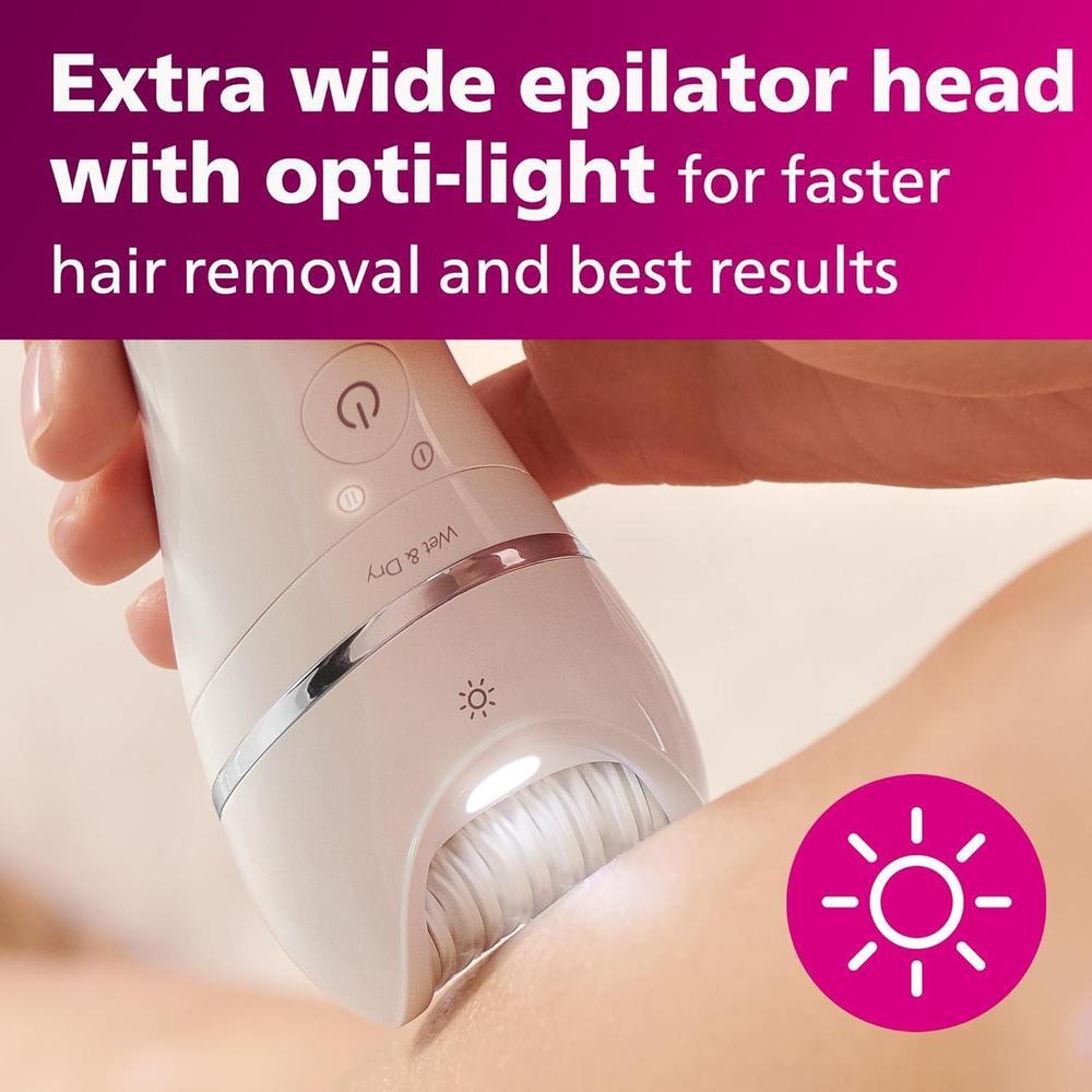 Philips Depiladora Serie 8000 para Mujer, eficiente con discos cerámicos y accesorios. Uso húmedo o seco