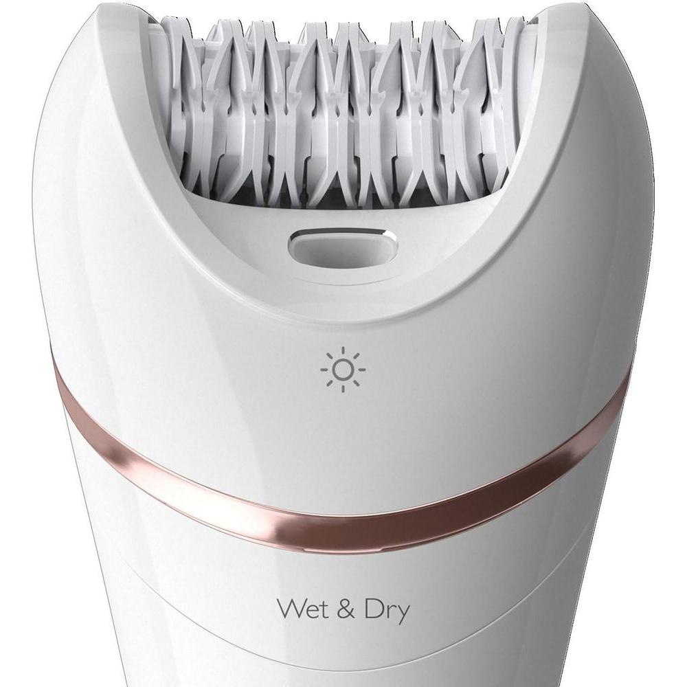 Philips Depiladora Serie 8000, Húmedo y Seco 3 en 1, Accesorios Afeitadora y Recortadora para Mujeres, 8 Accesorios