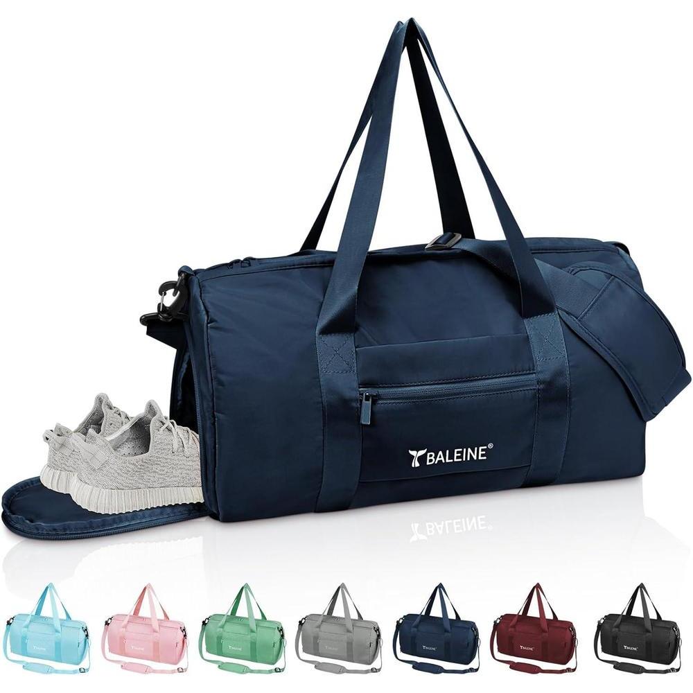 BALEINE Gym Bag for Women and Men, Small Duffel Bag for Sports, Gyms and Weekend Getaway, Waterproof Dufflebag with Shoe and Wet Clothes Compartments, Lightweight Carryon Gymbag (Blue)