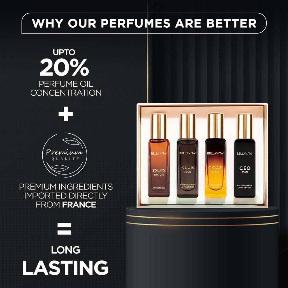 Men's Luxury Perfume Gift Set (4 x 0.68 fl. oz.) | Gifts for Men | Klub, Oud, CEO, Goat Perfume | Masculine, Woody, Citrusy, Aromatic perfumes for men