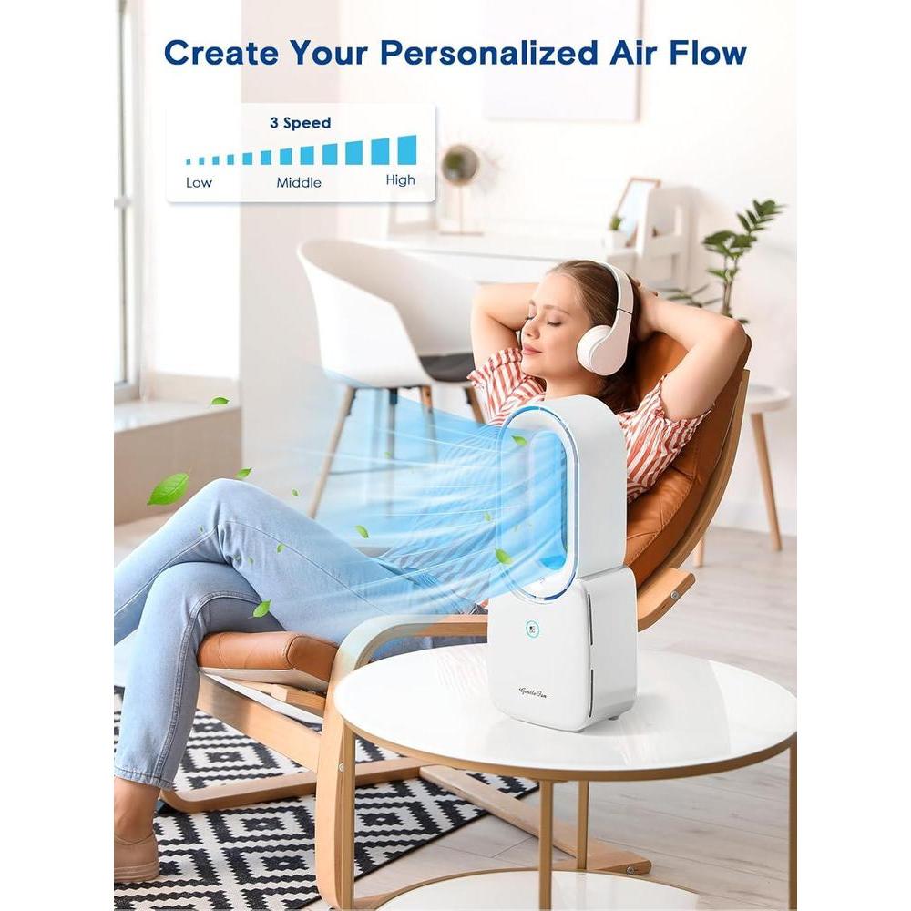 Ventilador Portátil De Escritorio Let'me Sin Aspas Con Iluminación LED De 5 Colores Y Control Táctil Seguro