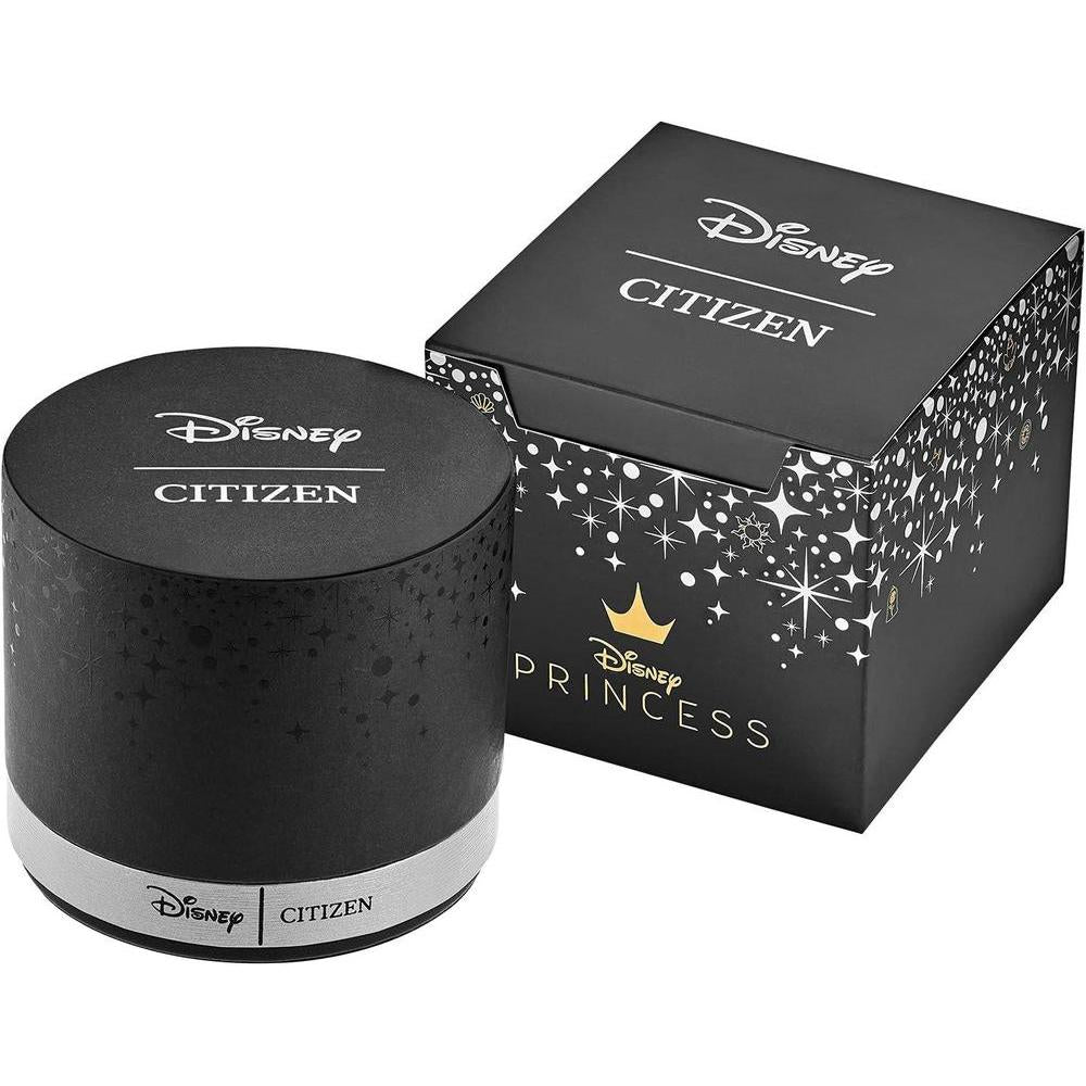 Citizen Eco-Drive Disney Princess Ariel Reloj con diamantes tono dorado, esfera azul de cristal de zafiro, modelo EX1499-50W
