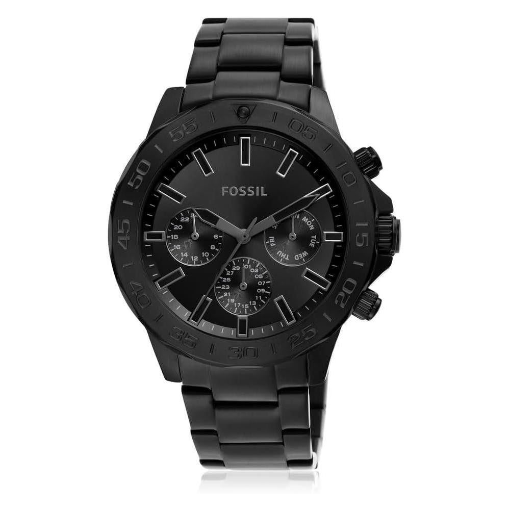 Reloj multifunción Bannon de acero inoxidable negro de Fossil, con diseño moderno y cierre plegable seguro