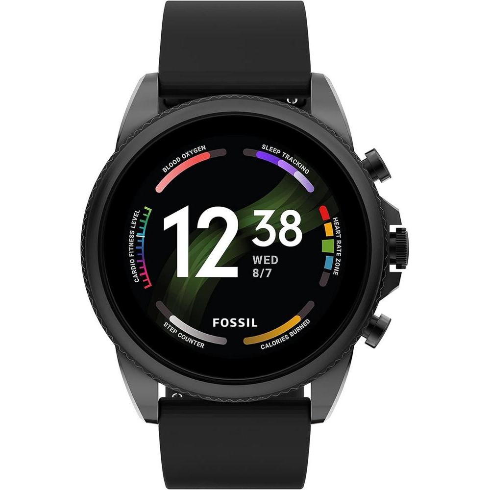 Fossil Men's Gen 6 44mm Stainless Steel and Silicone Touchscreen Smart Watch, Color: Black (Model: FTW4061V)