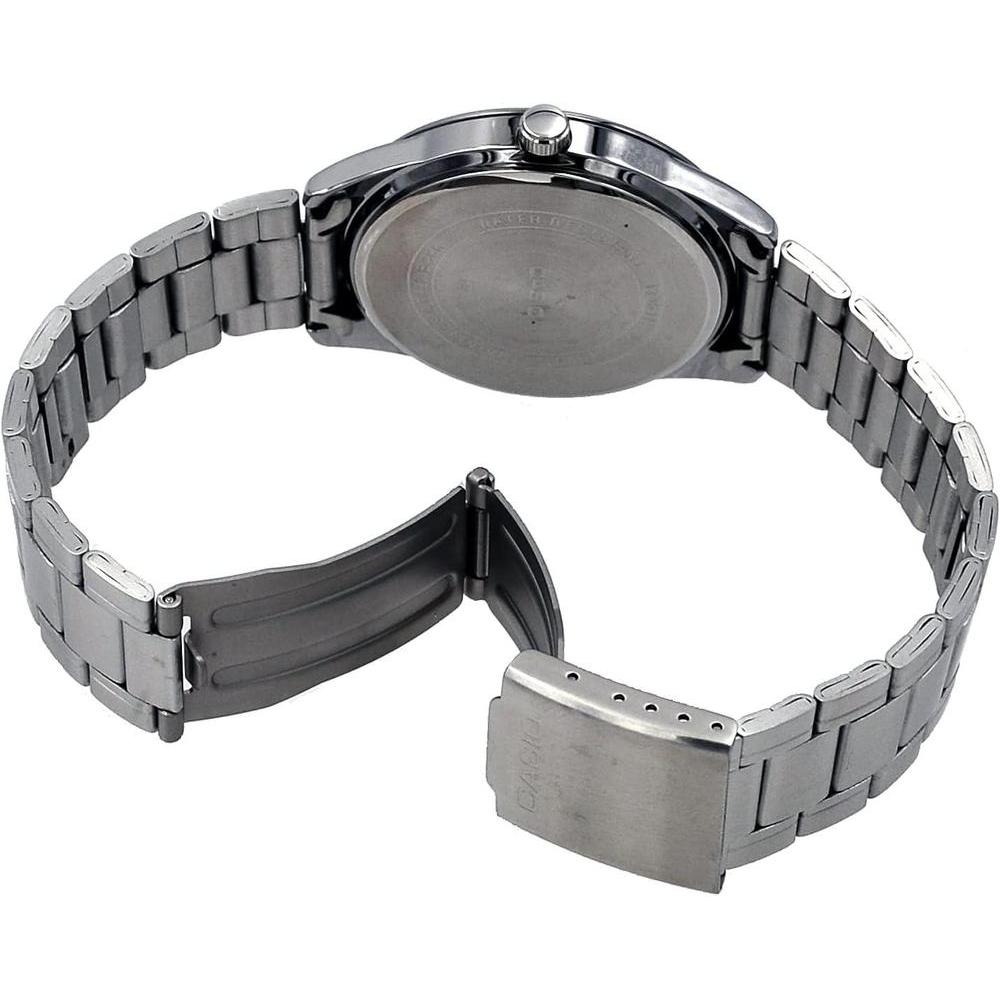 Reloj analógico Casio de acero inoxidable con esfera negra romana, movimiento de cuarzo para hombre