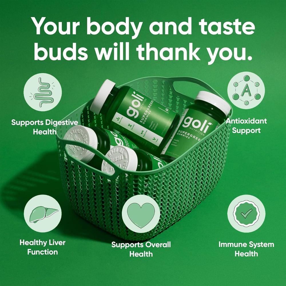 Goli Gomitas Supergreens con Probióticos, Extracto de Alcachofa, Espirulina y Col Rizada, Vitaminas A, B6, B12, Veganas y Sin Gluten