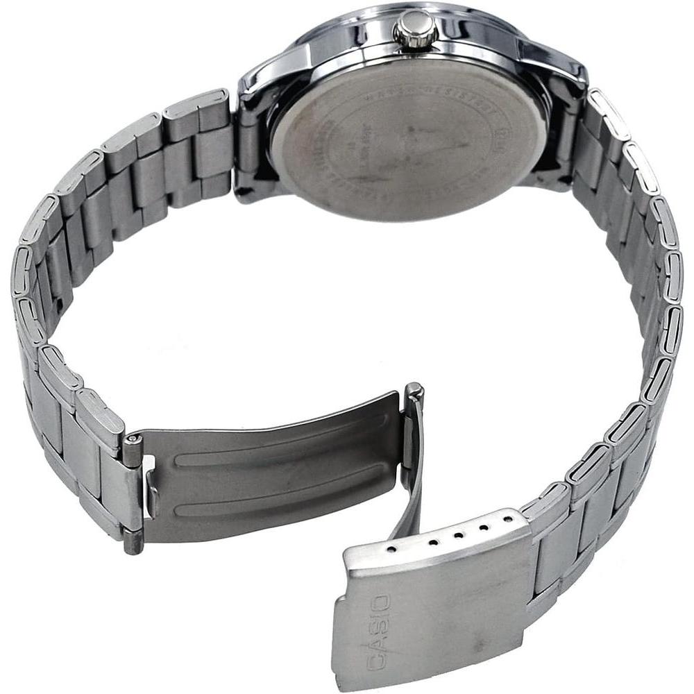 Reloj analógico estándar Casio para hombre, acero inoxidable con esfera negra y función de fecha romana, movimiento japonés