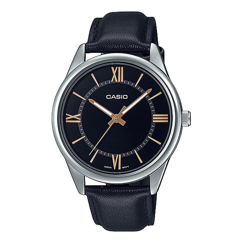 Casio MTP-V005L-1B5 Men's Standard Analog Black Leather Band Roman Black Dial Watch