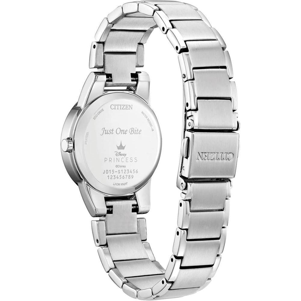Citizen Eco-Drive Disney Princess - Reloj de acero inoxidable con detalles de cristal y fecha para mujer