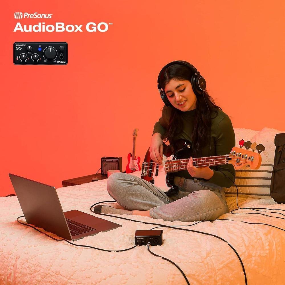 PreSonus AudioBox GO | Interfaz de audio USB-C para producción musical con software DAW y tutoriales incluidos.