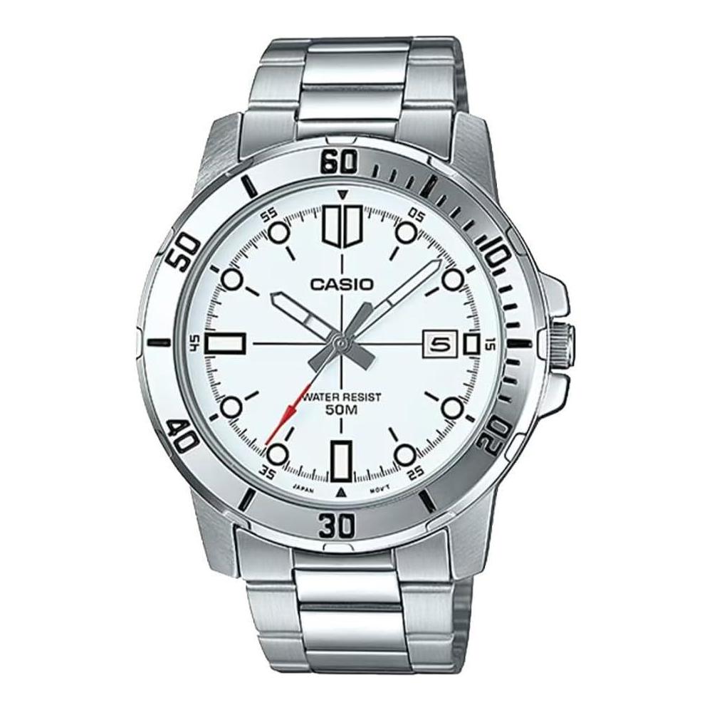 Casio reloj de acero inoxidable estilo buceador para hombre, resistente al agua, con correa de resina y movimiento de cuarzo